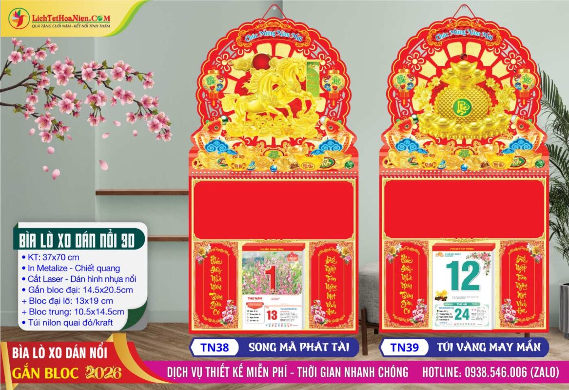 Bìa Lò Xo Dán Nổi - TN38 - Song Mã Phát Tài + TN39 - Túi Vàng May Mắn