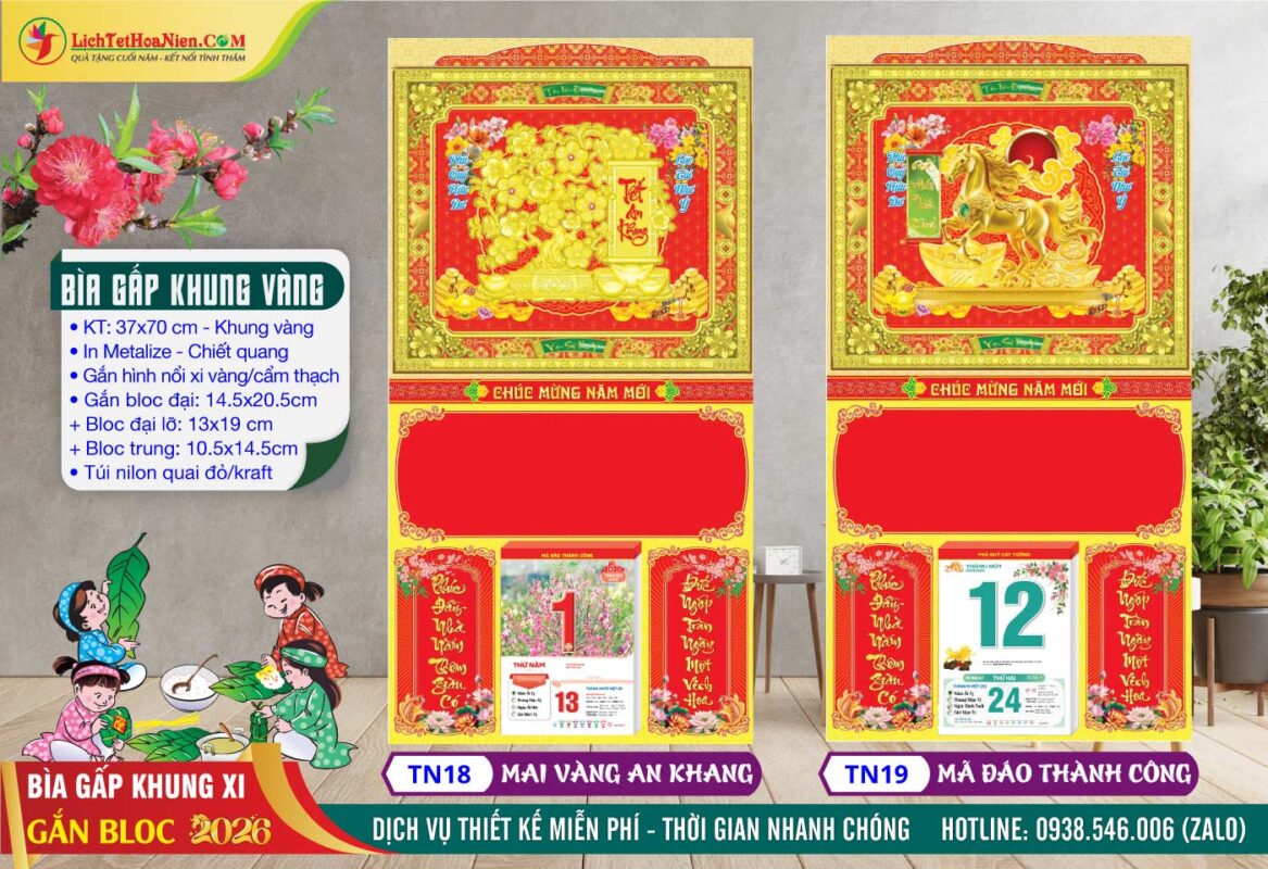 Bìa Gấp Khung Xi - TN18 - Mai Vàng An Khang + TN19 - Mã Đáo Thành Công