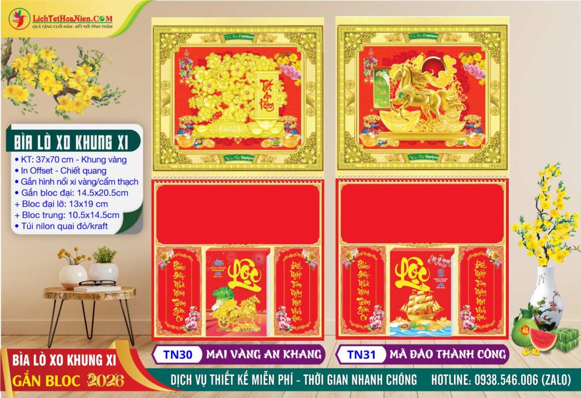 Bìa Lò Xo Khung Vàng - TN30 - Mai Vàng An Khang + TN31 - Mã Đáo Thành Công