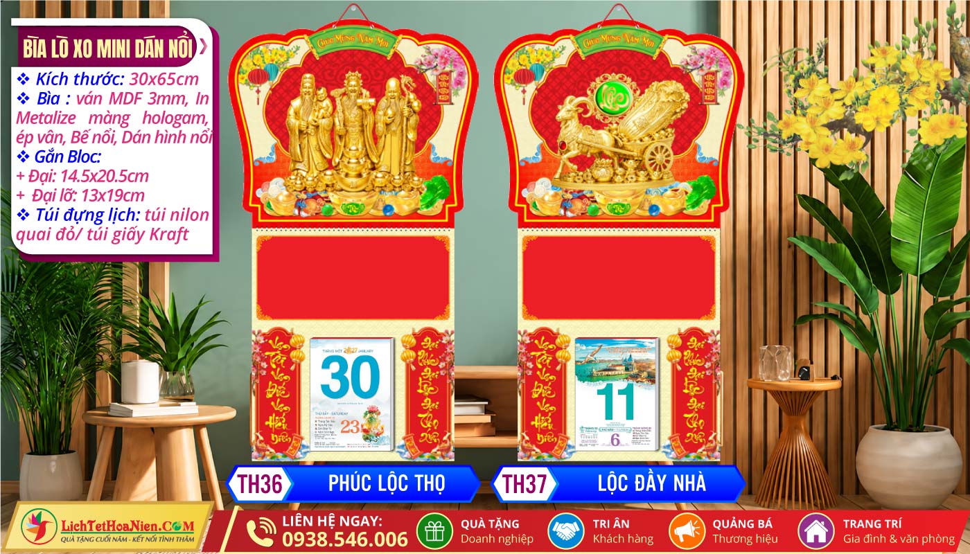 Bìa Lò Xo Giữa Mini Dán Nổi | MS: TH36 - Phúc Lộc Thọ + TH37 - Lộc Đầy Nhà