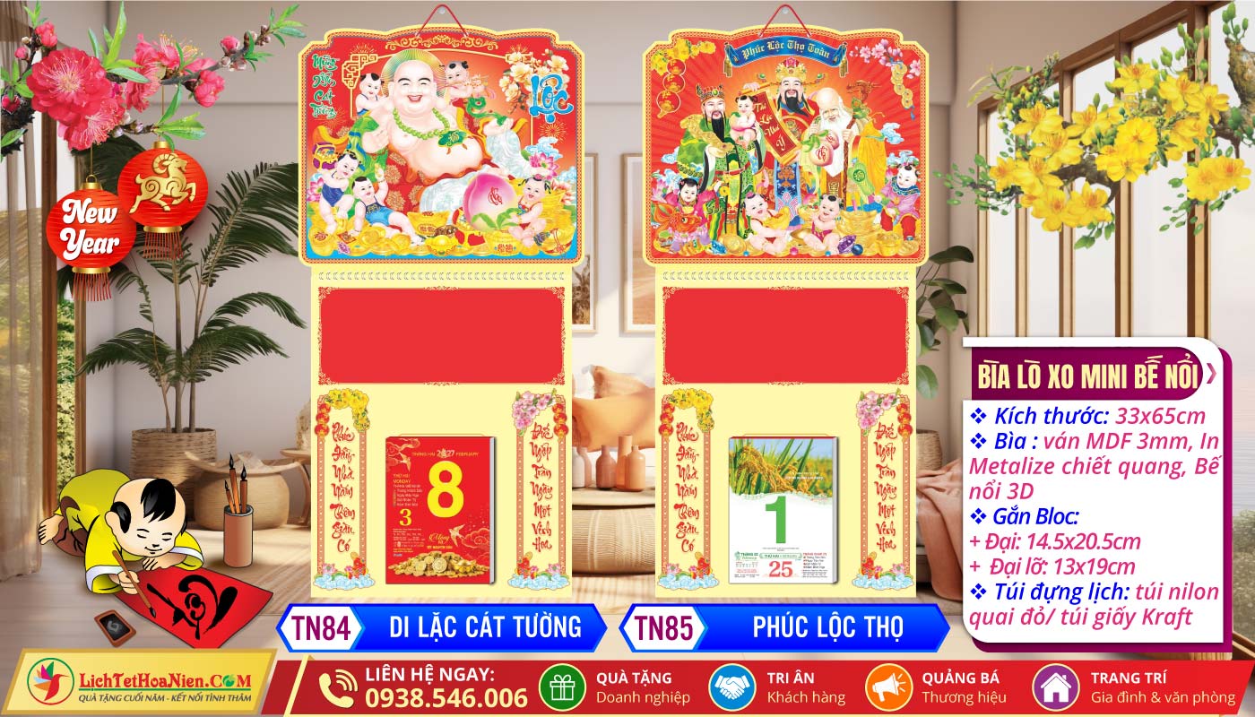 Bìa Lò Xo Giữa Mini Bế Nổi | MS: TN84 - Di Lặc Cát Tường + TN85 - Phúc Lộc Thọ