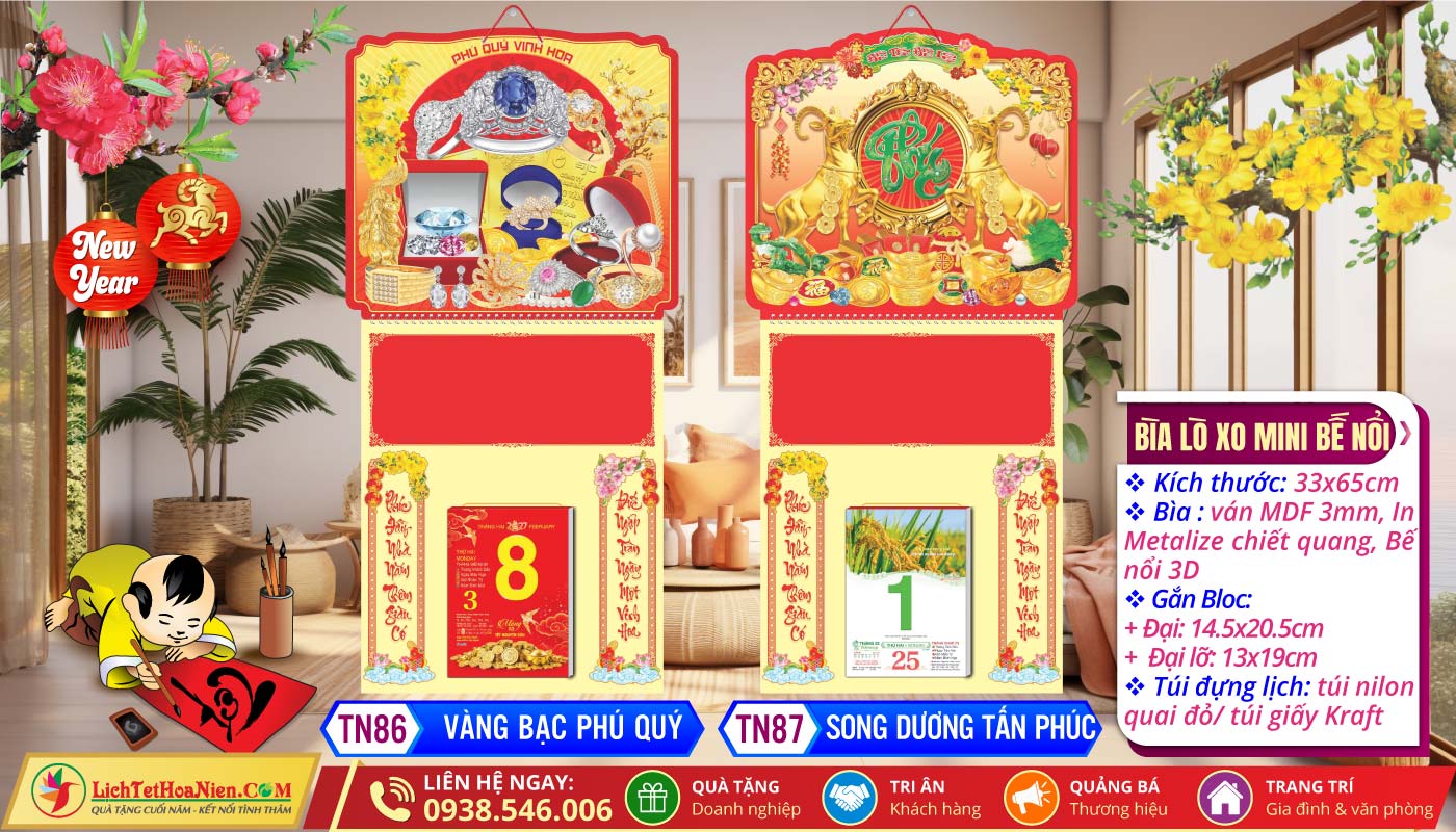 Bìa Lò Xo Giữa Mini Bế Nổi | MS: TN86 - Vàng Bạc Phú Quý + TN87 - Song Dương Tấn Phúc
