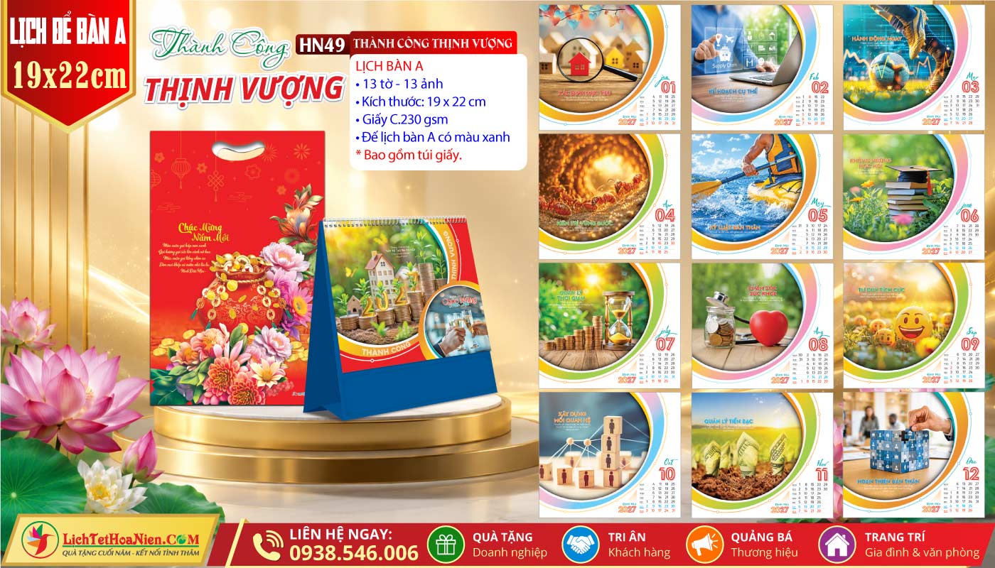 Lịch Để Bàn (19x22cm) - HN49 - Thành Công Thịnh Vượng