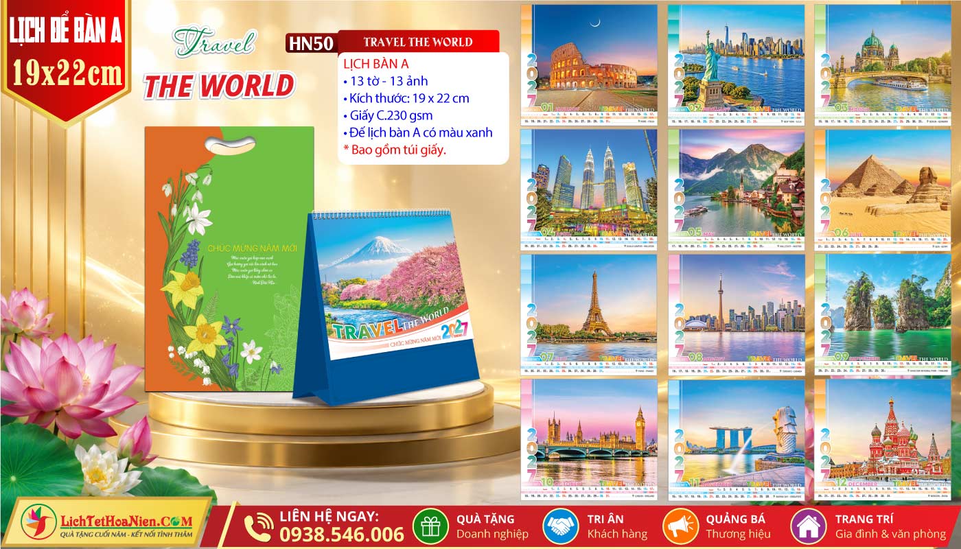 Lịch Để Bàn (19x22cm) - HN50 - Travel The World