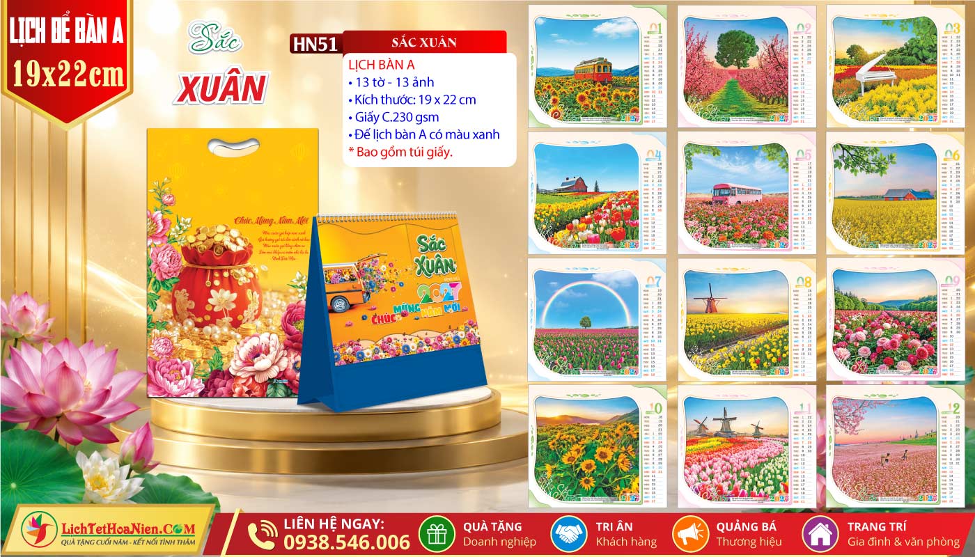 Lịch Để Bàn (19x22cm) - HN51 - Sắc Xuân