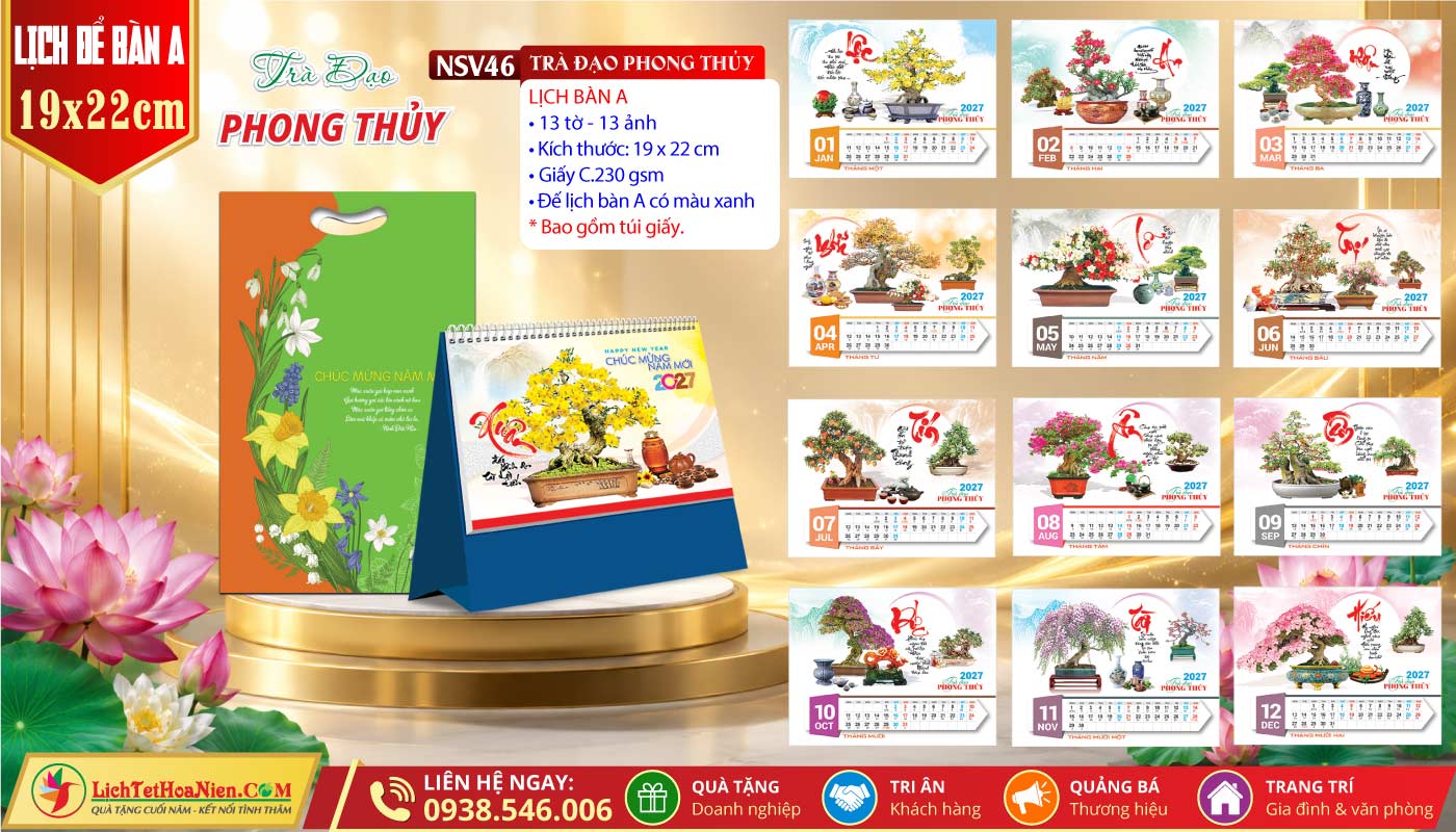 Lịch Để Bàn (19x22cm) - NSV46 - Trà Đạo Phong Thủy