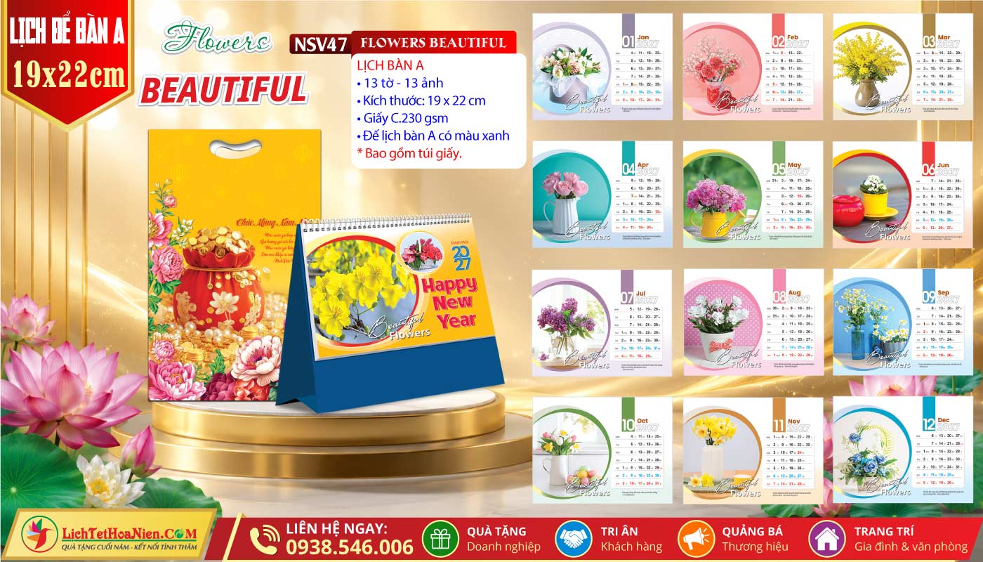 Lịch Để Bàn (19x22cm) - NSV47 - Flowers Beautiful