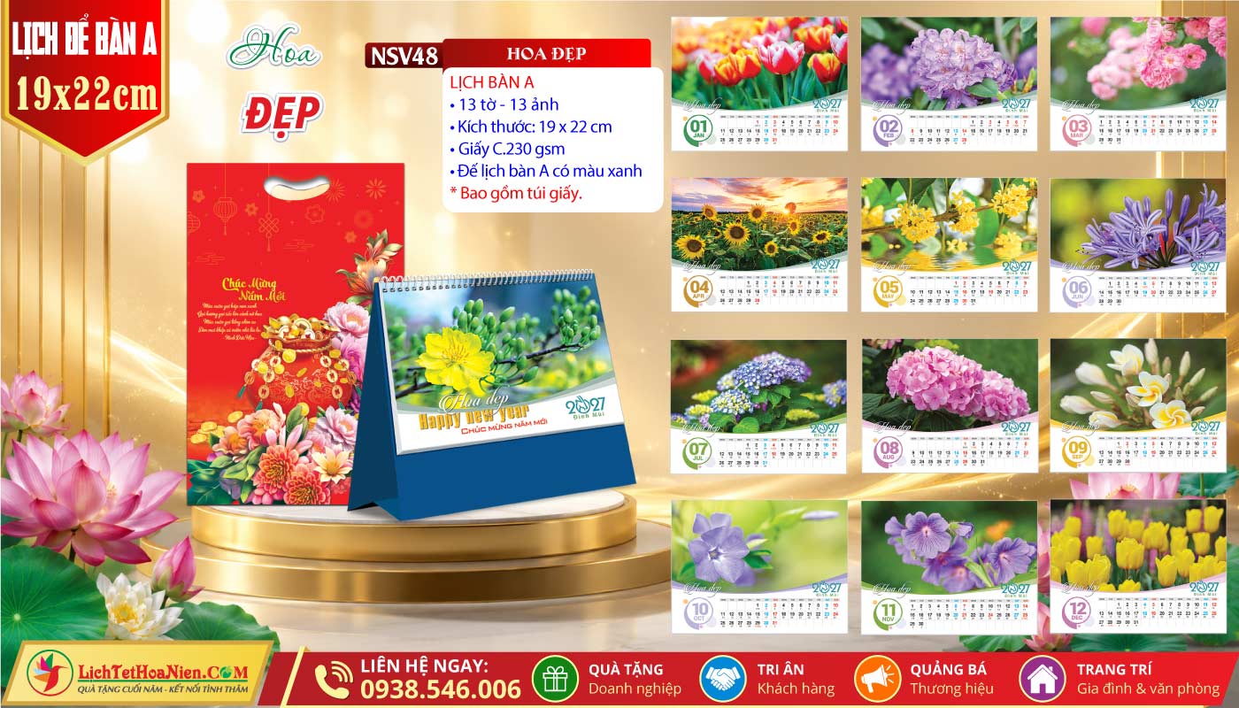 Lịch Để Bàn (19x22cm) - NSV48 - Hoa Đẹp
