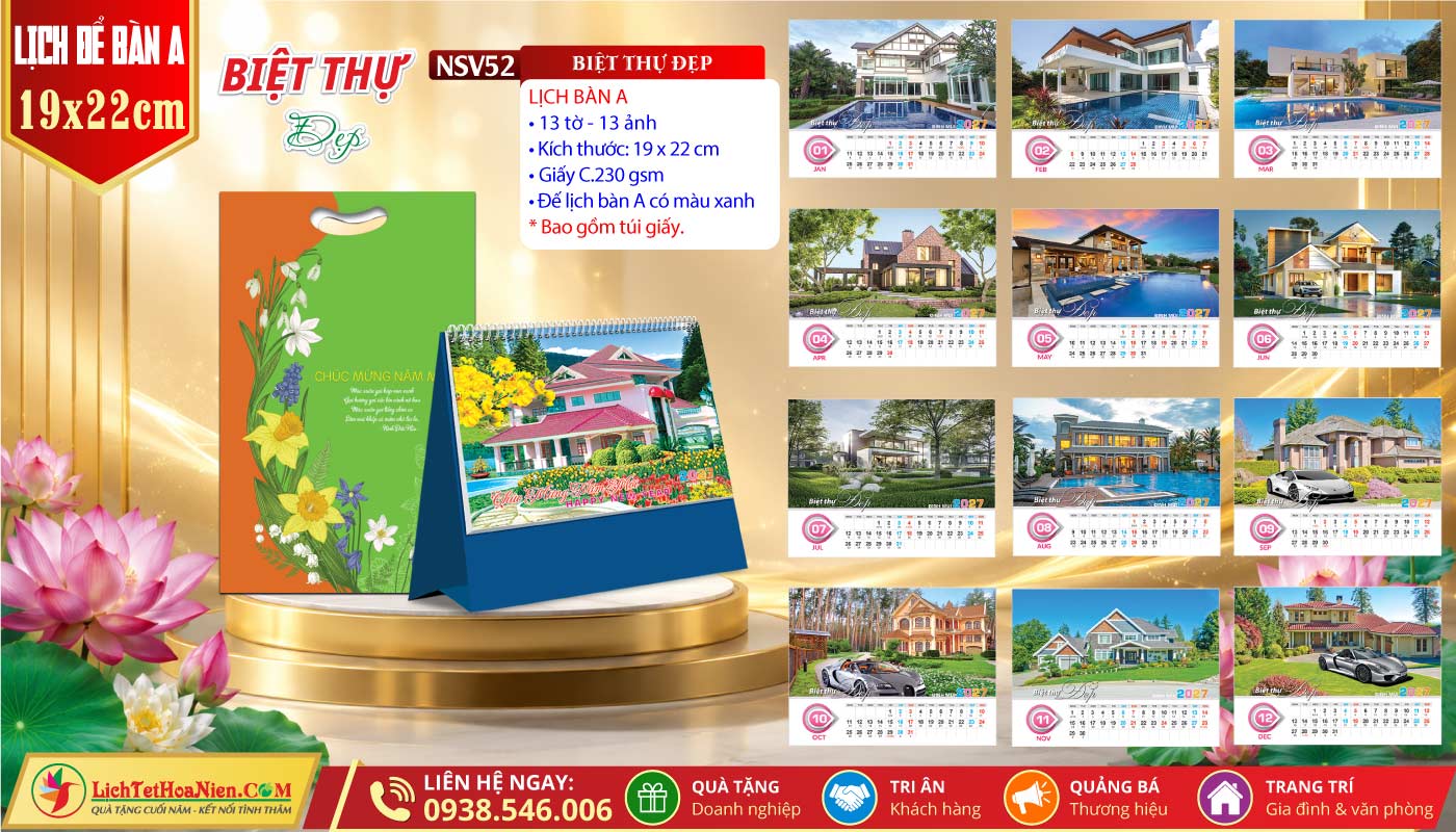 Lịch Để Bàn (19x22cm) - NSV52 - Biệt Thự Đẹp