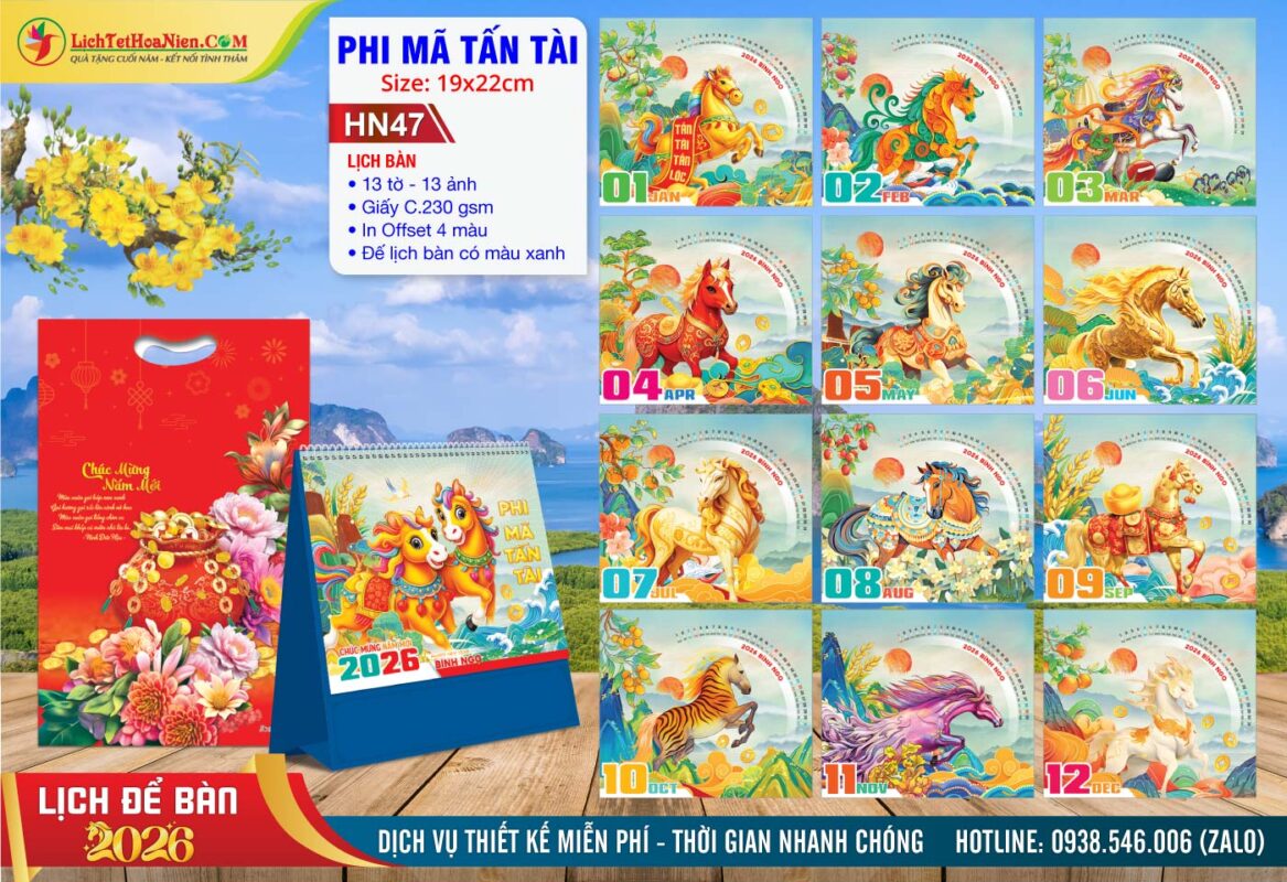 Lịch Để Bàn A (19x22cm) - HN47 - Phi Mã Tấn Tài