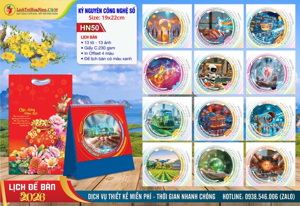 Lịch Để Bàn A (19x22cm) - HN50 - Kỷ Nguyên Công Nghệ Số