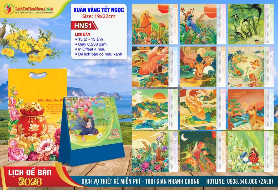 Lịch Để Bàn A (19x22cm) - HN51 - Xuân Vàng Tết Ngọc