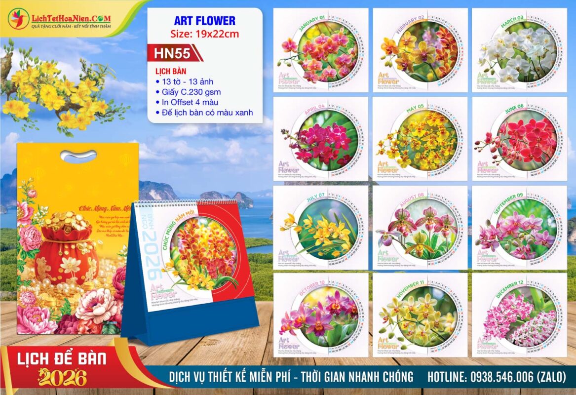 Lịch Để Bàn A (19x22cm) - HN55 - Art Flower