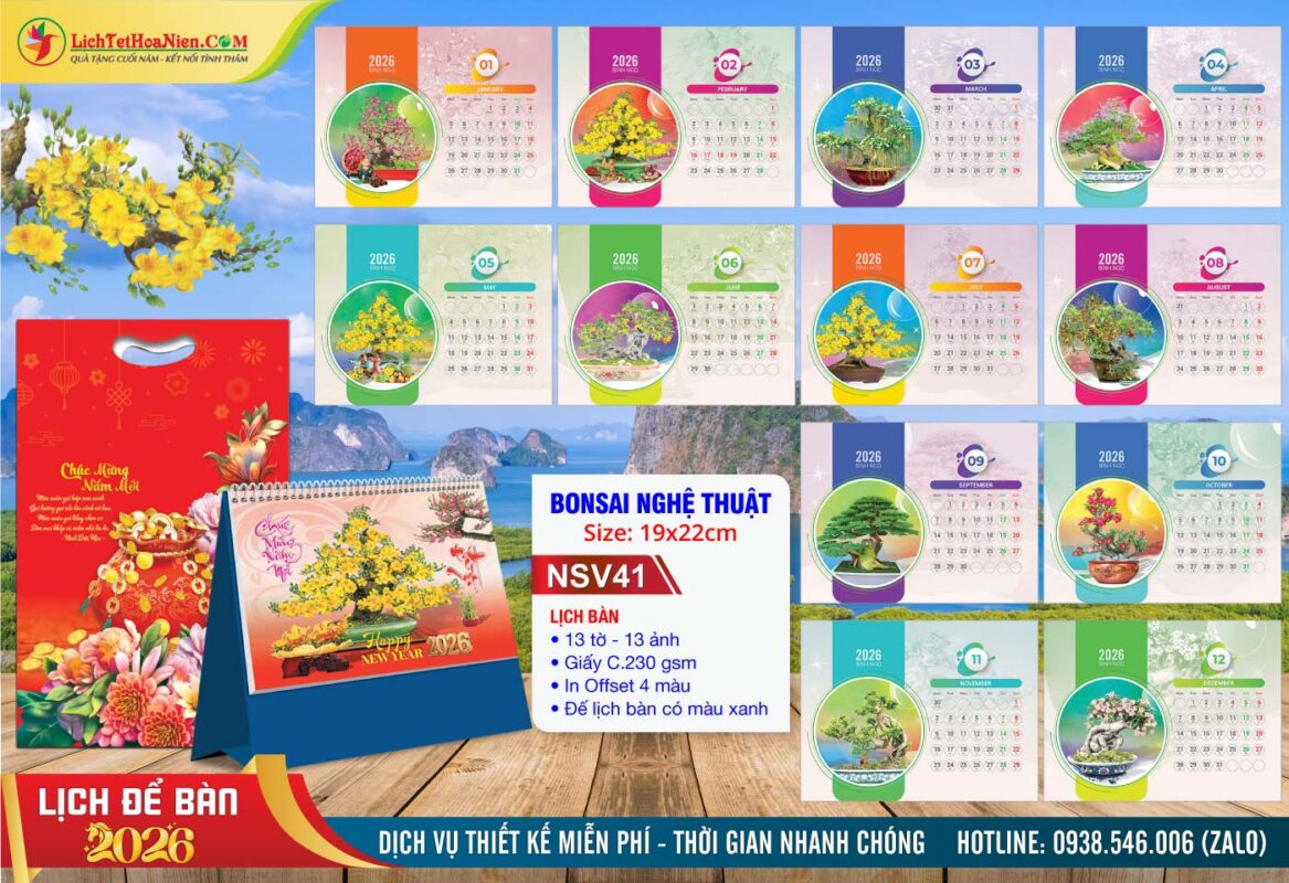 Lịch Để Bàn A (19x22cm) - NSV41 - Bonsai Nghệ Thuật