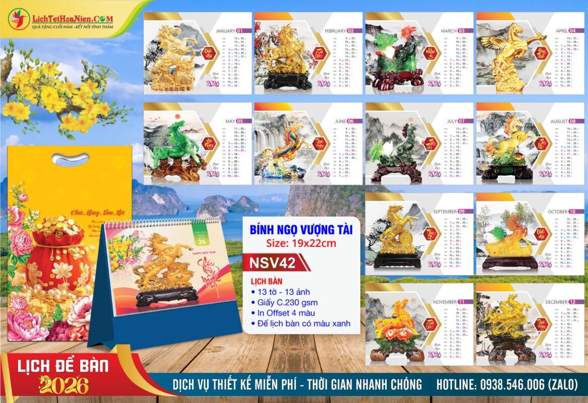Lịch Để Bàn A (19x22cm) - NSV42 - Bính Ngọ Vượng Tài