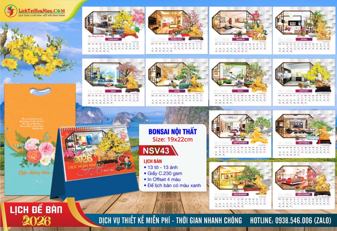 Lịch Để Bàn A (19x22cm) - NSV43 - Bonsai Nội Thất