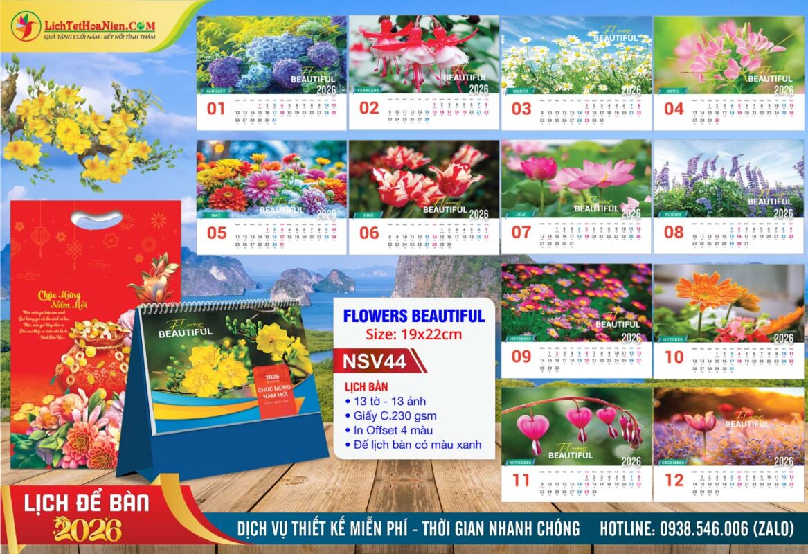 Lịch Để Bàn A (19x22cm) - NSV44 - Flowers Beautiful