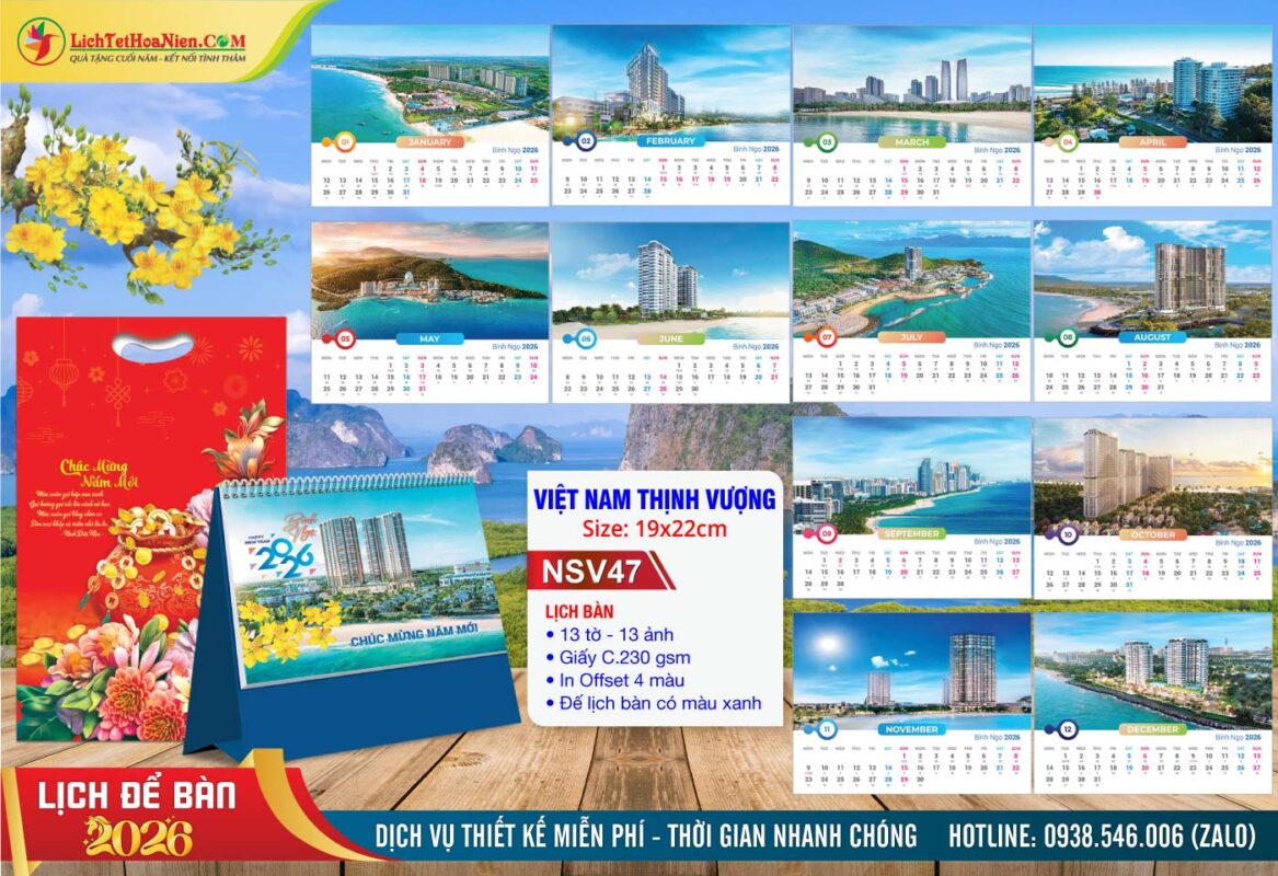 Lịch Để Bàn A (19x22cm) - NSV47 - Việt Nam Thịnh Vượng