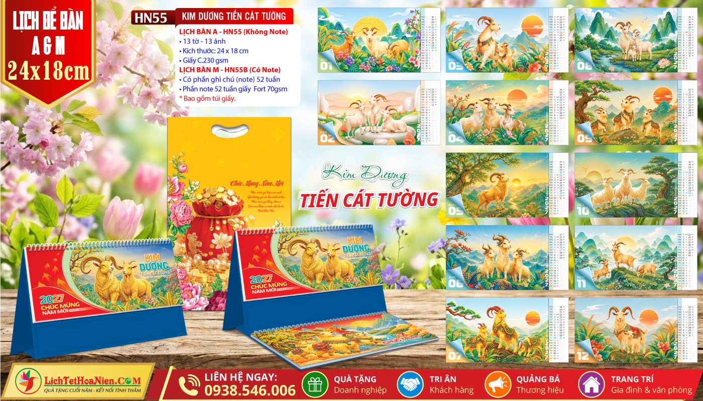 Lịch Để Bàn A & M (24x18cm) - HN55 - Kim Dương Tiến Cát Tường