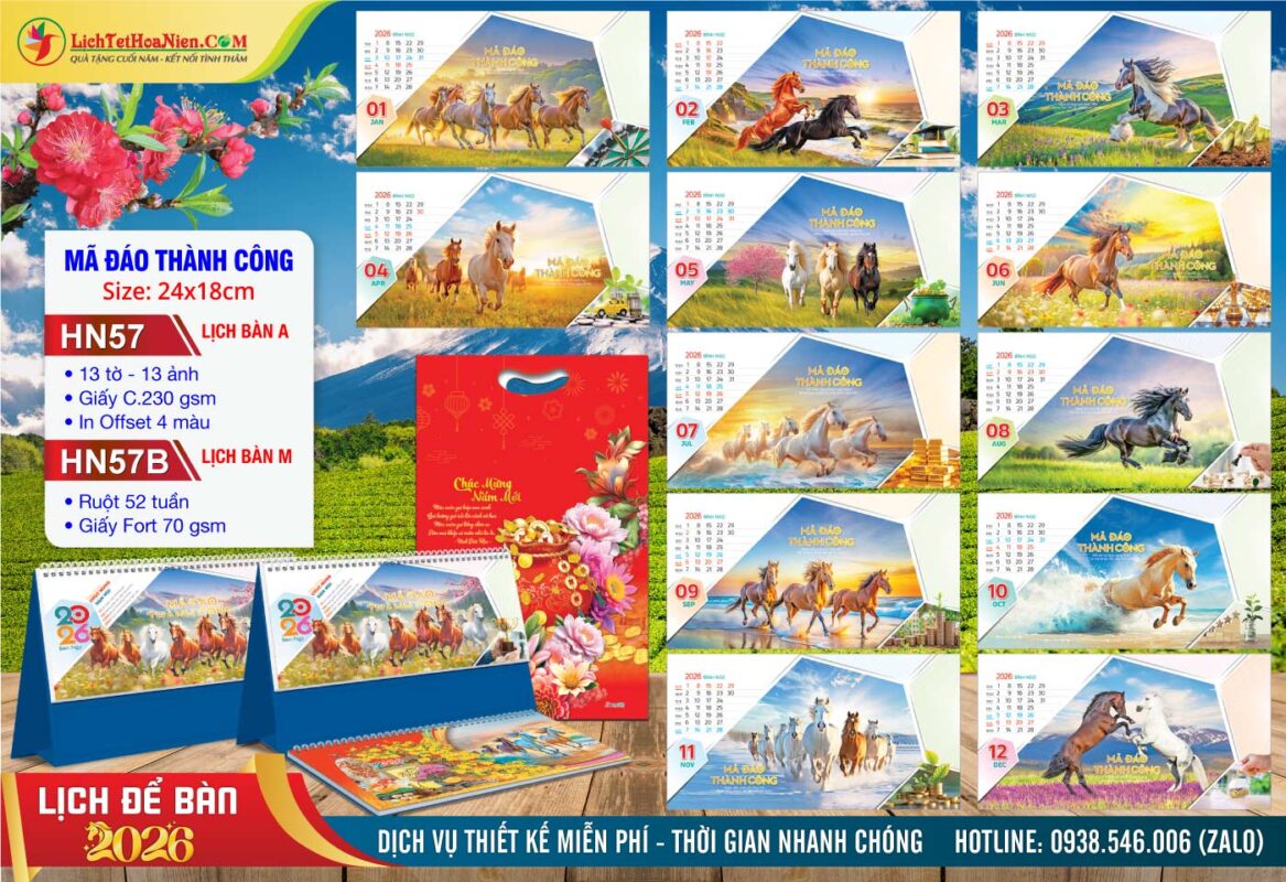 Lịch Để Bàn A & M (24x18cm) - HN57 - Mã Đáo Thành Công