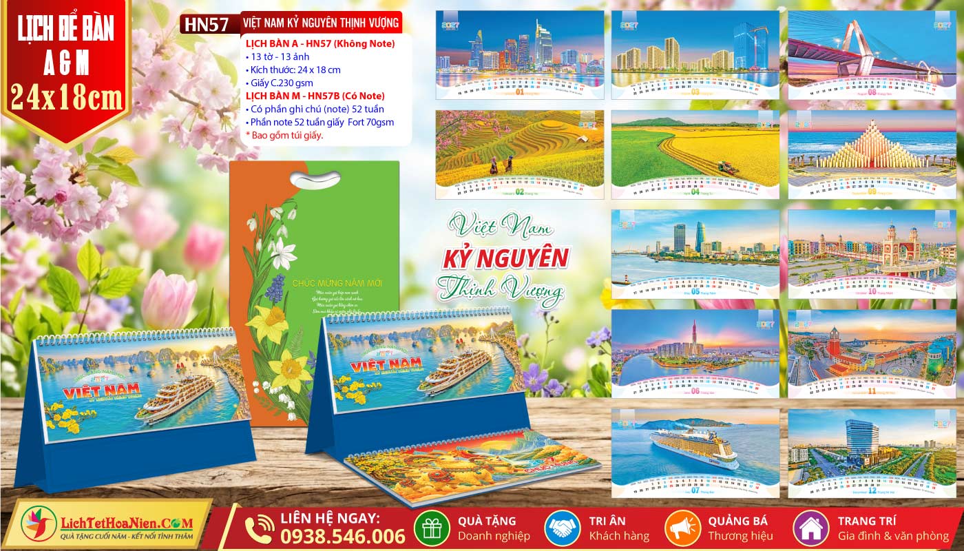 Lịch Để Bàn A & M (24x18cm) - HN57 - Việt Nam Kỷ Nguyên Thịnh Vượng