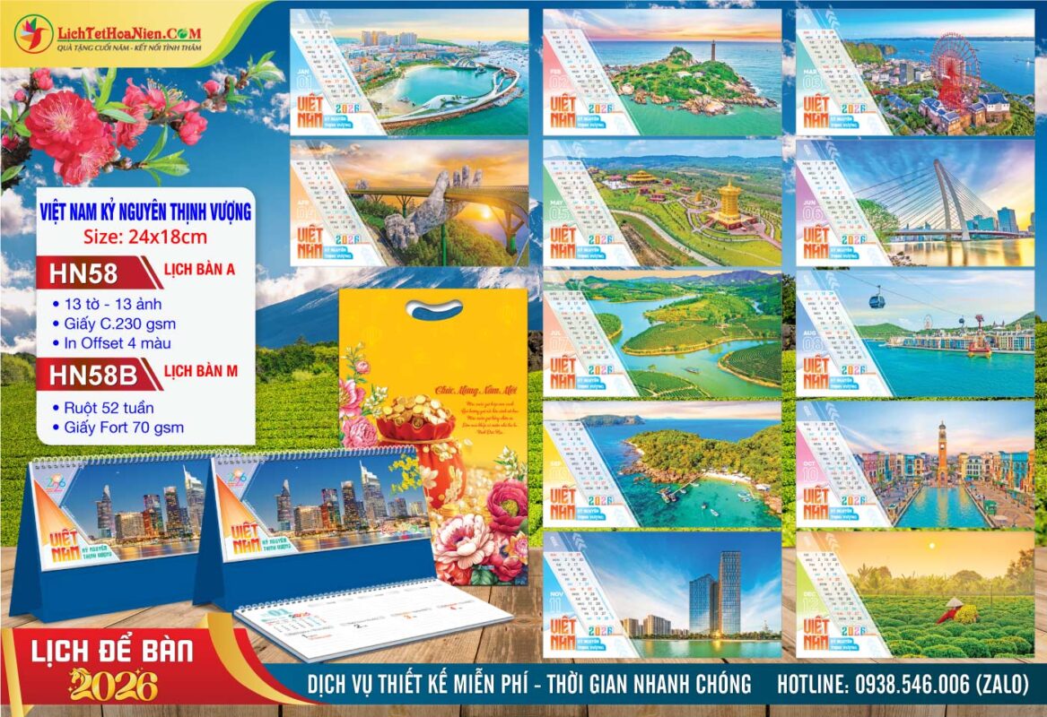 Lịch Để Bàn A & M (24x18cm) - HN58 - Việt Nam Kỷ Nguyên Thịnh Vượng