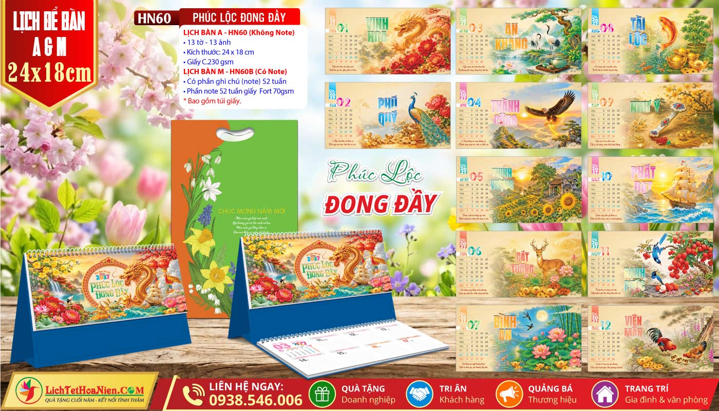 Lịch Để Bàn A & M (24x18cm) - HN60 - Phúc Lộc Đong Đầy