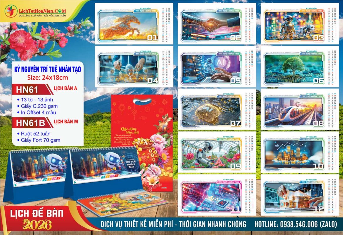 Lịch Để Bàn A & M (24x18cm) - HN61 - Kỷ Nguyên Trí Tuệ Nhân Tạo