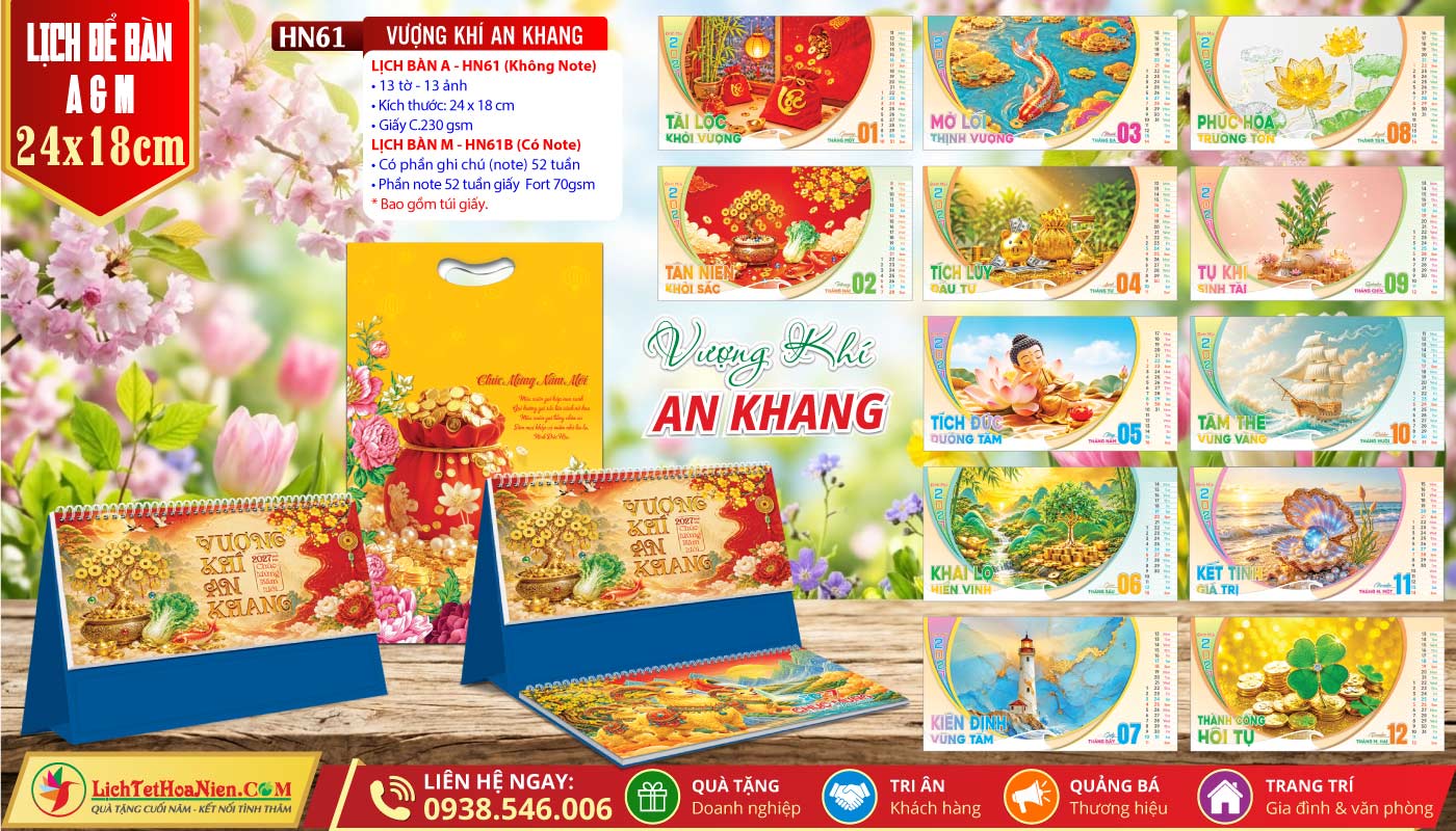 Lịch Để Bàn A & M (24x18cm) - HN61 - Vượng Khí An Khang