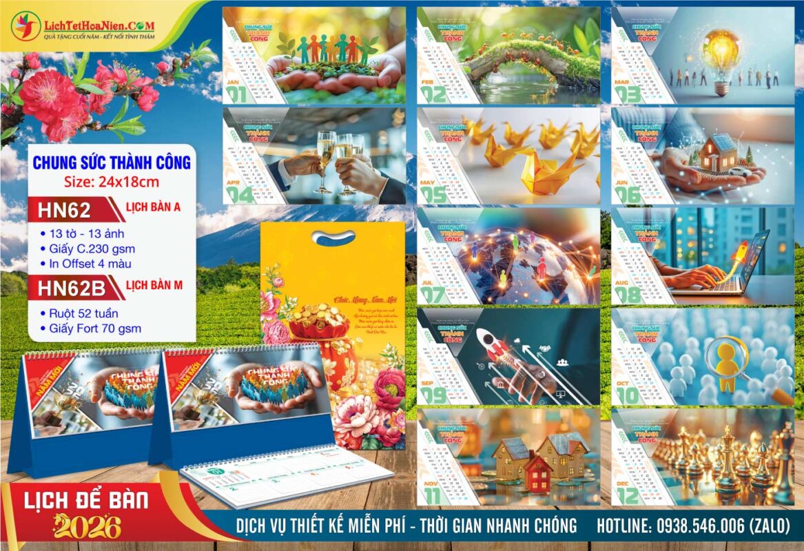 Lịch Để Bàn A & M (24x18cm) - HN62 - Chung Sức Thành Công