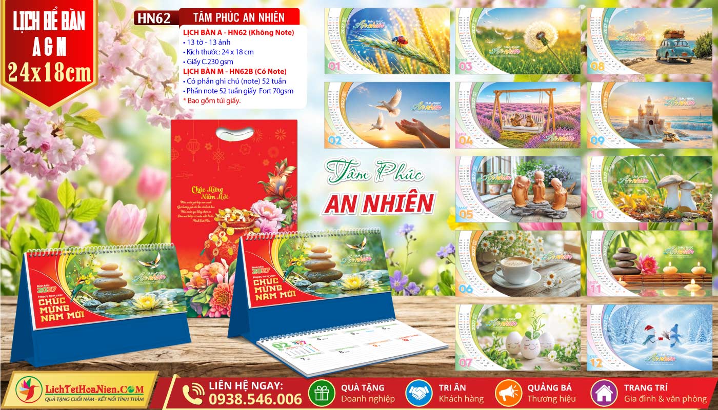 Lịch Để Bàn A & M (24x18cm) - HN62 - Tâm Phúc An Nhiên
