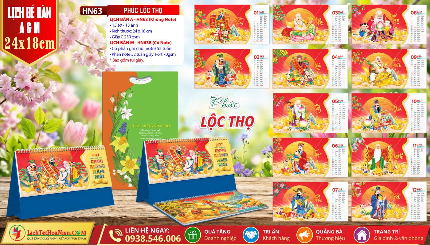 Lịch Để Bàn A & M (24x18cm) - HN63 - Phúc Lộc Thọ