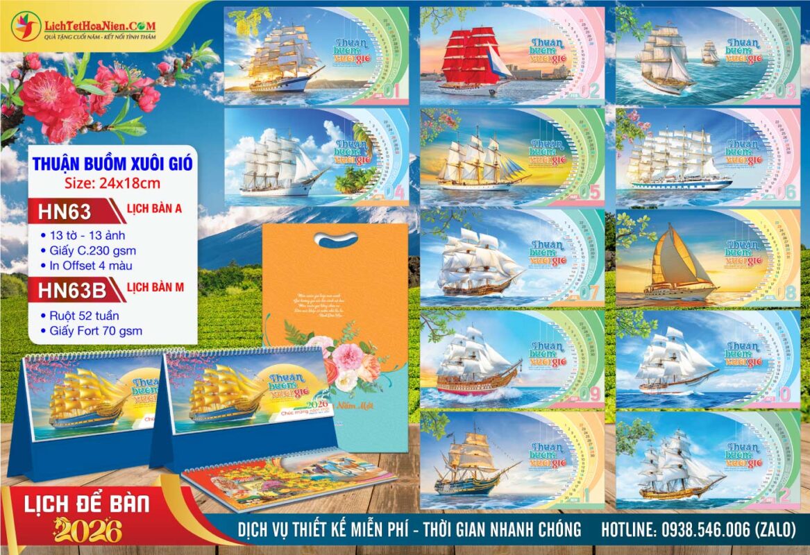 Lịch Để Bàn A & M (24x18cm) - HN63 - Thuận Buồm Xuôi Gió