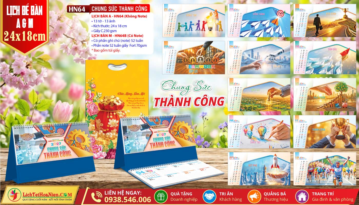 Lịch Để Bàn A & M (24x18cm) - HN64 - Chung Sức Thành Công