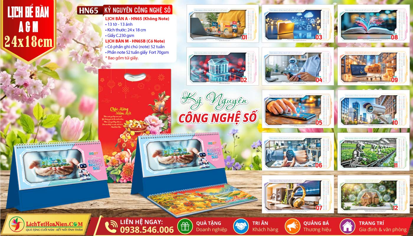 Lịch Để Bàn A & M (24x18cm) - HN65 - Kỷ Nguyên Công Nghệ Số