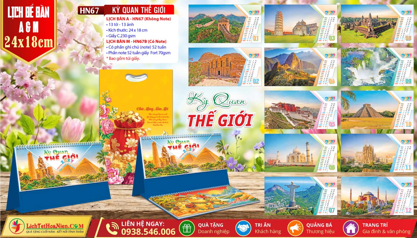 Lịch Để Bàn A & M (24x18cm) - HN67 - Kỳ Quang Thế Giới