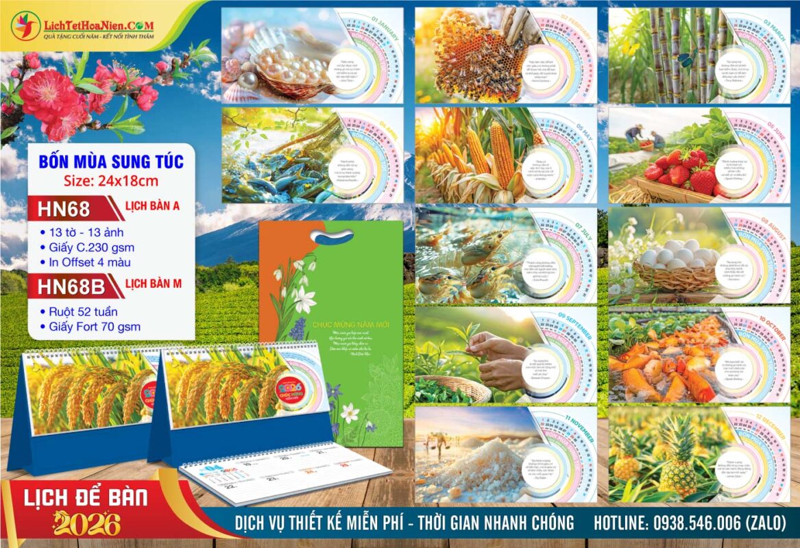 Lịch Để Bàn A & M (24x18cm) - HN68 - Bốn Mùa Sung Túc