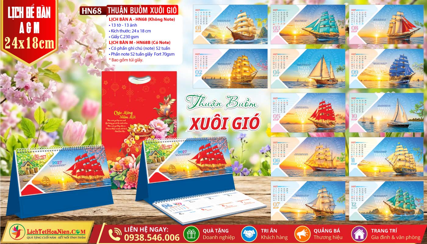 Lịch Để Bàn A & M (24x18cm) - HN68 - Thuận Buồm Xuôi Gió