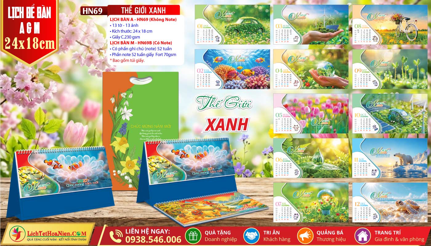 Lịch Để Bàn A & M (24x18cm) - HN69 - Thế Giới Xanh