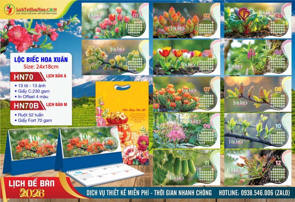 Lịch Để Bàn A & M (24x18cm) - HN70 - Lộc Biếc Hoa Xuân
