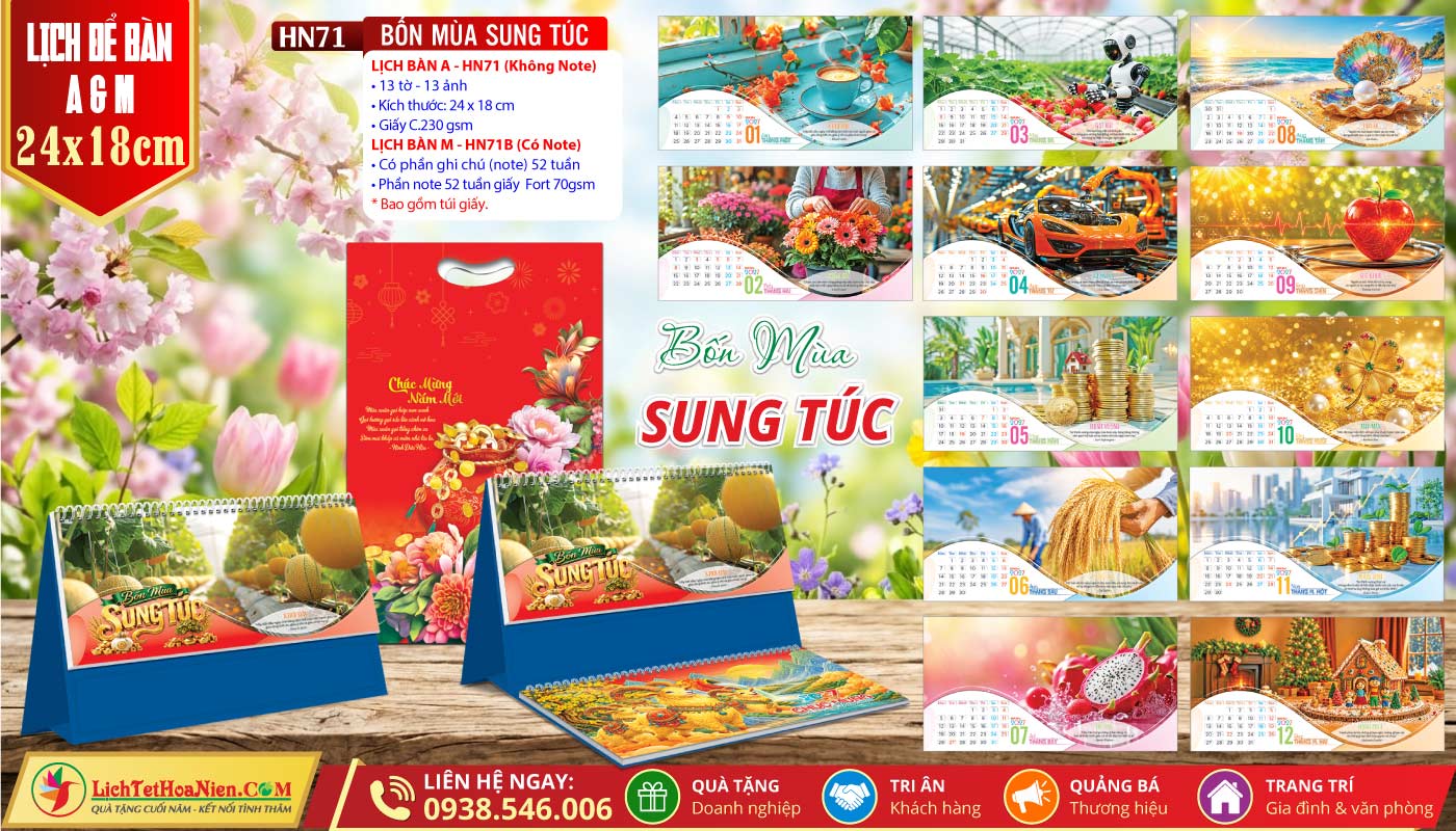 Lịch Để Bàn A & M (24x18cm) - HN71 - Bốn Mùa Sung Túc