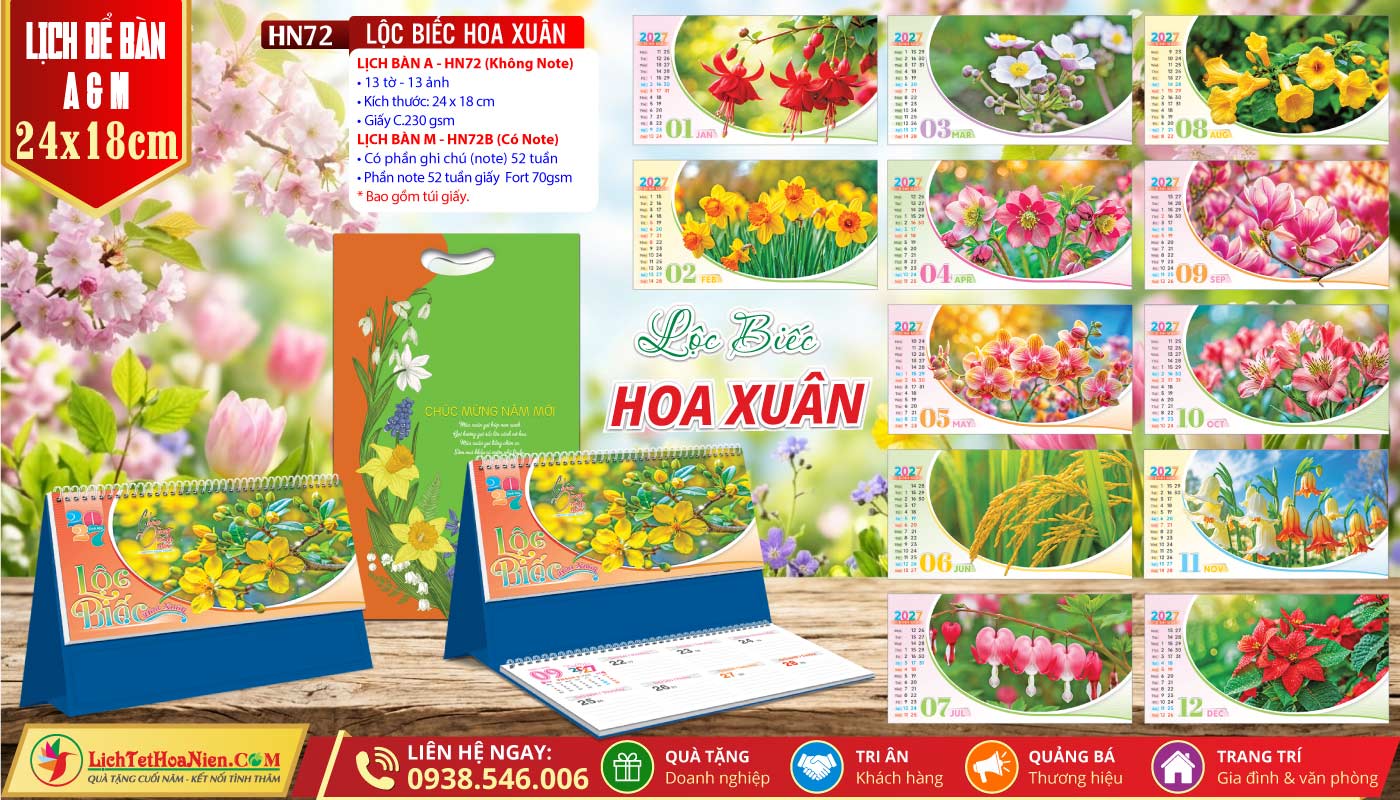 Lịch Để Bàn A & M (24x18cm) - HN72 - Lộc Biếc Hoa Xuân