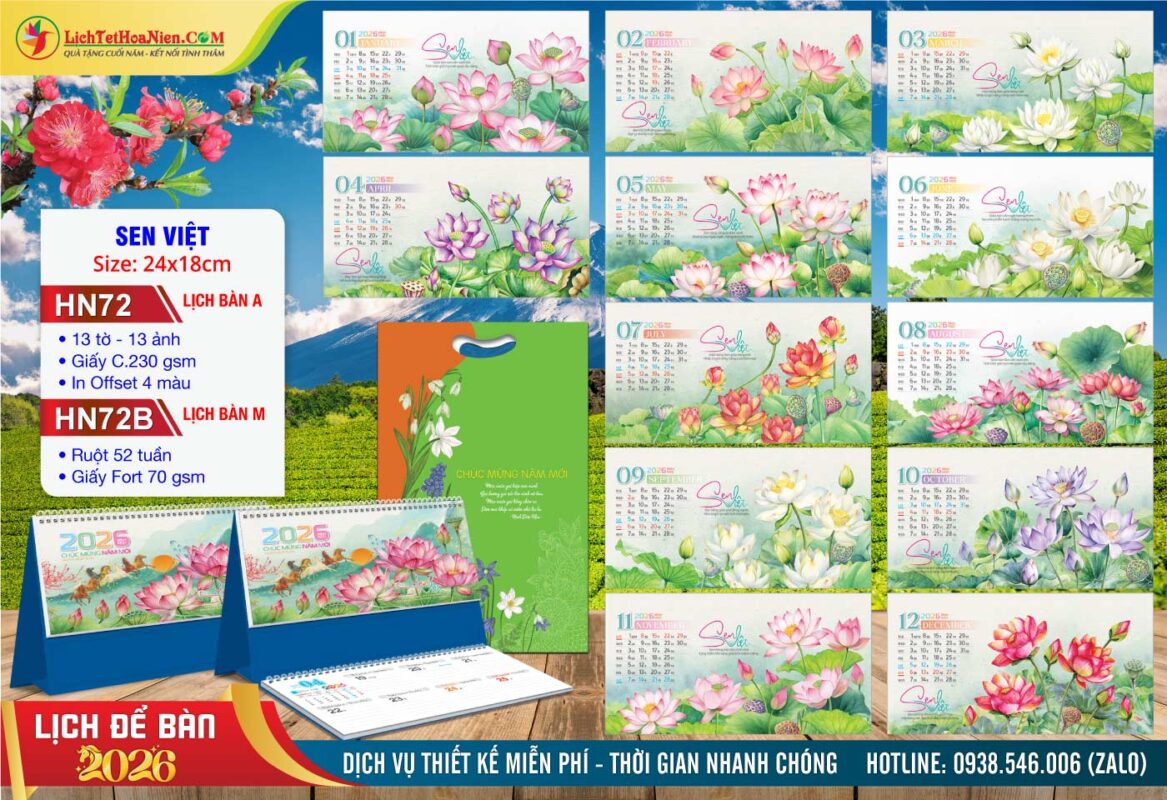Lịch Để Bàn A & M (24x18cm) - HN72 - Sen Việt
