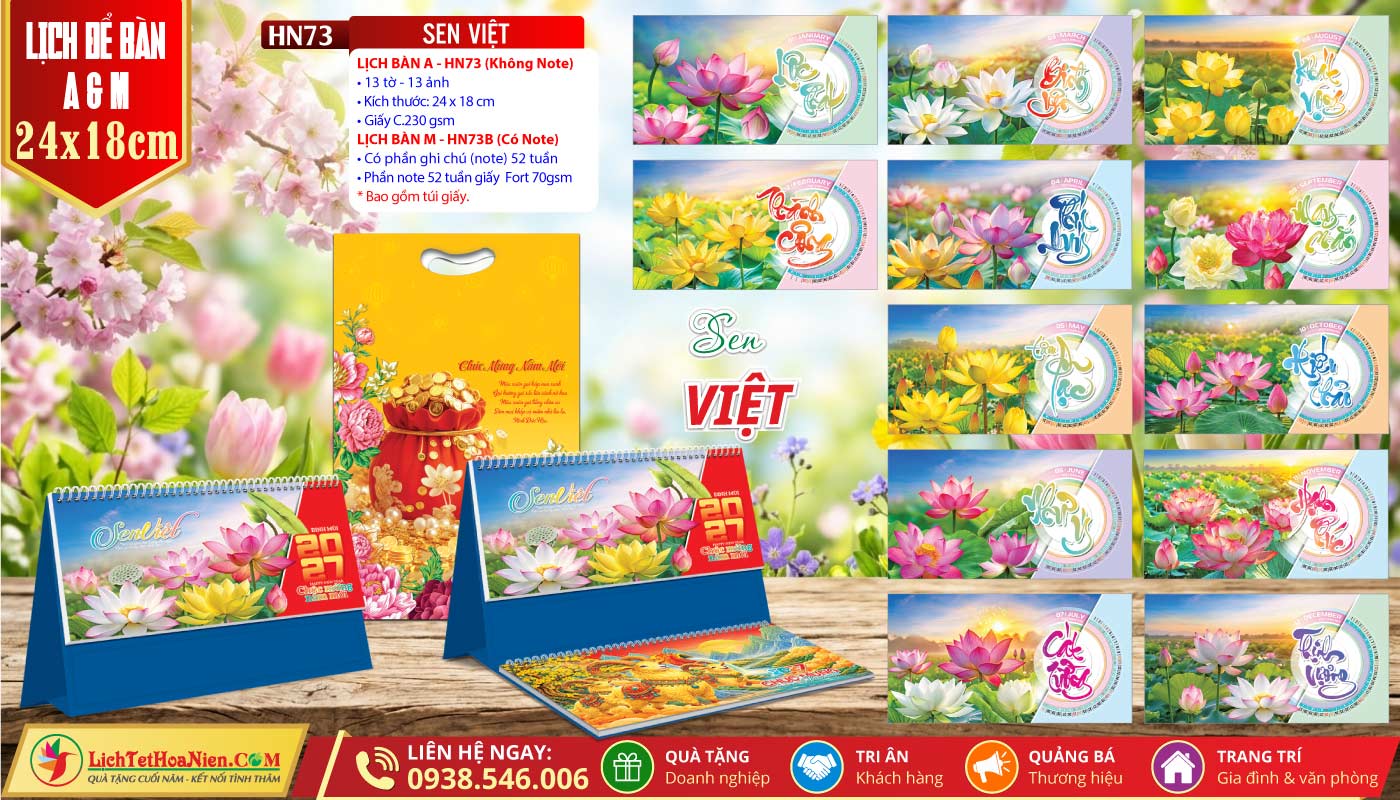 Lịch Để Bàn A & M (24x18cm) - HN73 - Sen Việt