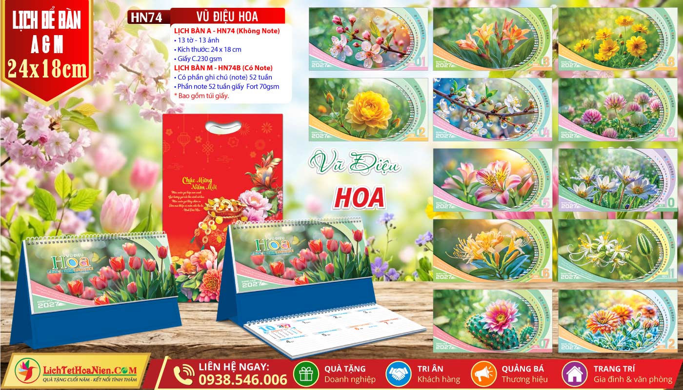 Lịch Để Bàn A & M (24x18cm) - HN74 - Vũ Điệu Hoa