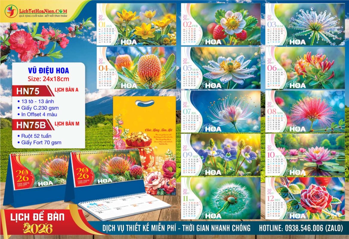 Lịch Để Bàn A & M (24x18cm) - HN75 - Vũ Điệu Hoa