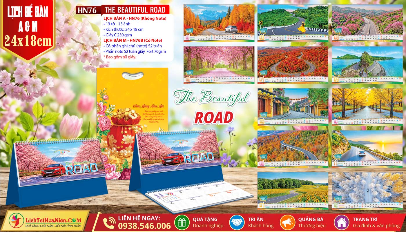 Lịch Để Bàn A & M (24x18cm) - HN76 - The Beautiful Road