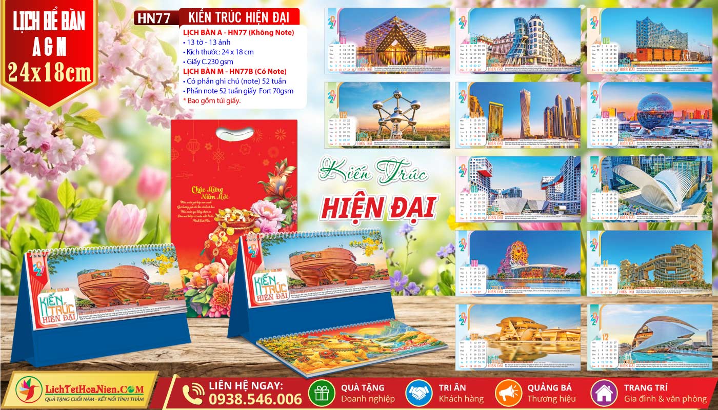 Lịch Để Bàn A & M (24x18cm) - HN77 - Kiến Trúc Hiện Đại