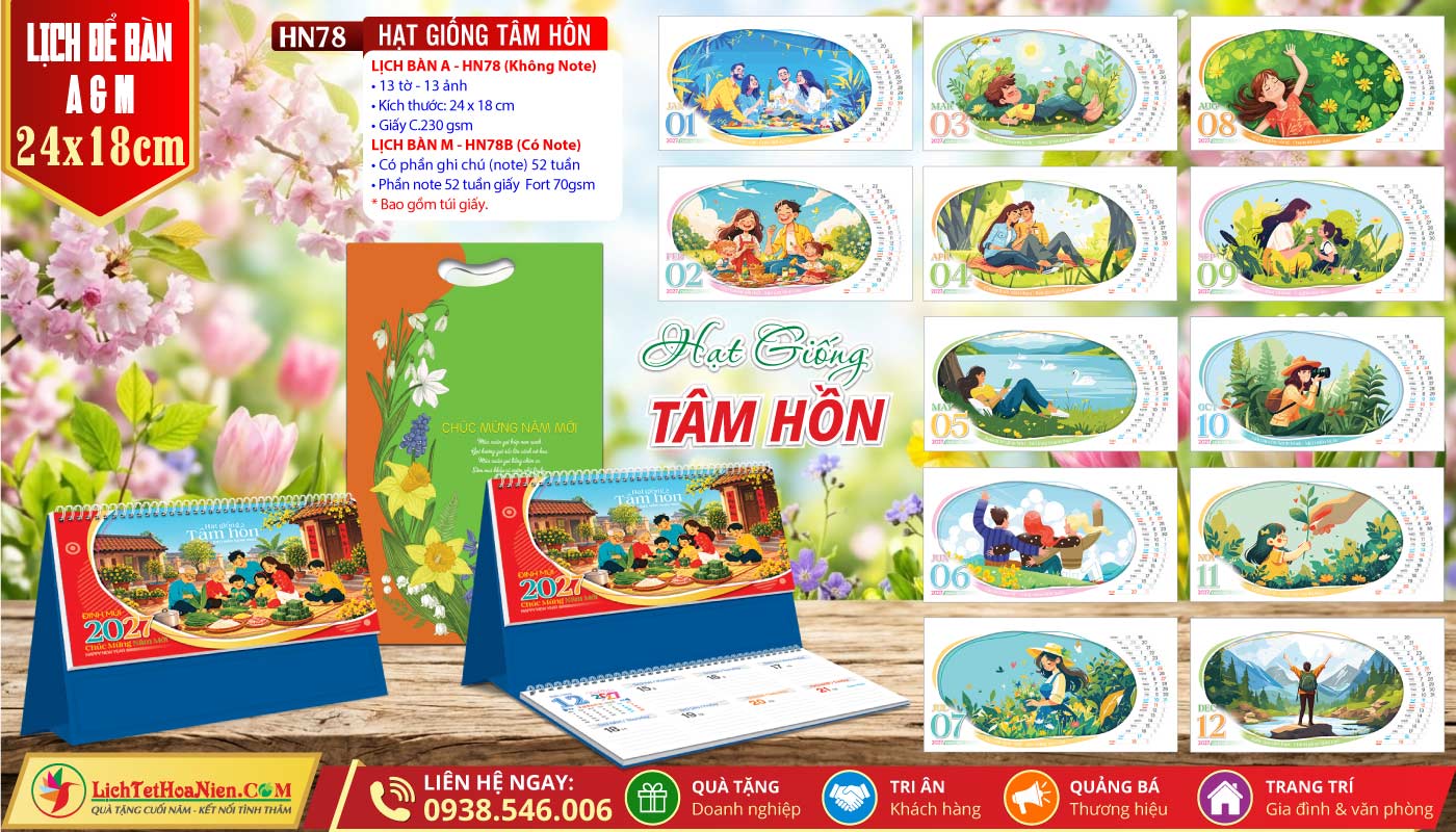 Lịch Để Bàn A & M (24x18cm) - HN78 - Hạt Giống Tâm Hồn