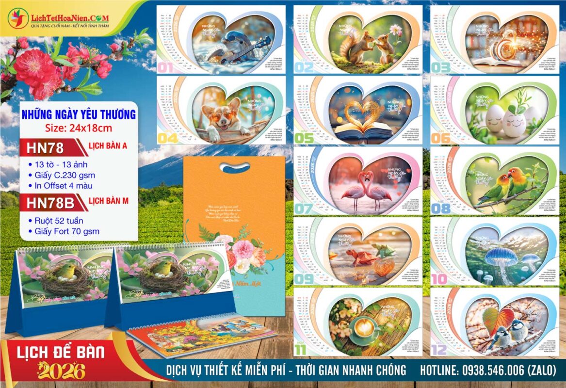 Lịch Để Bàn A & M (24x18cm) - HN78 - Những Ngày Yêu Thương